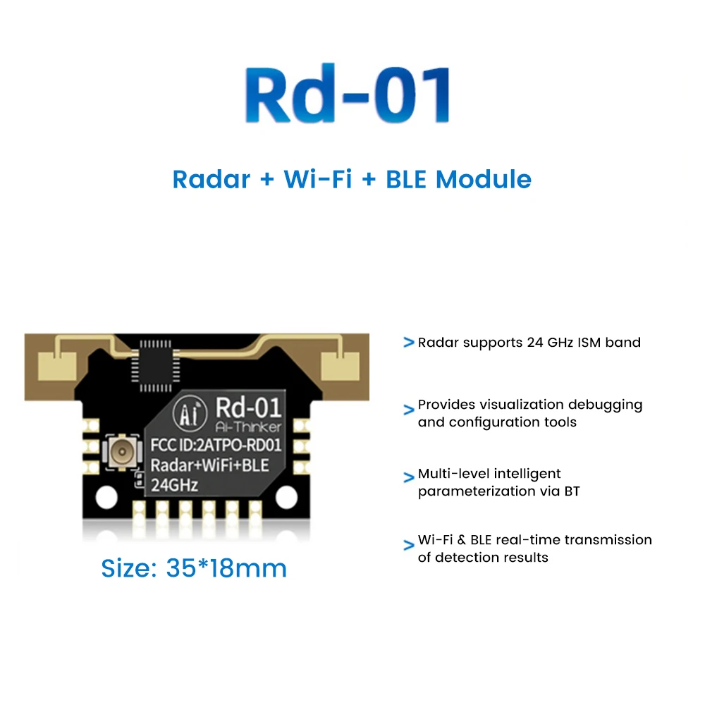 Radar Módulo de Sensoriamento do Corpo Humano, 5m Módulo de Indução de Grande Alcance para Eletrodomésticos Inteligentes, WiFi e Sensor BLE, Rd-01, 24G