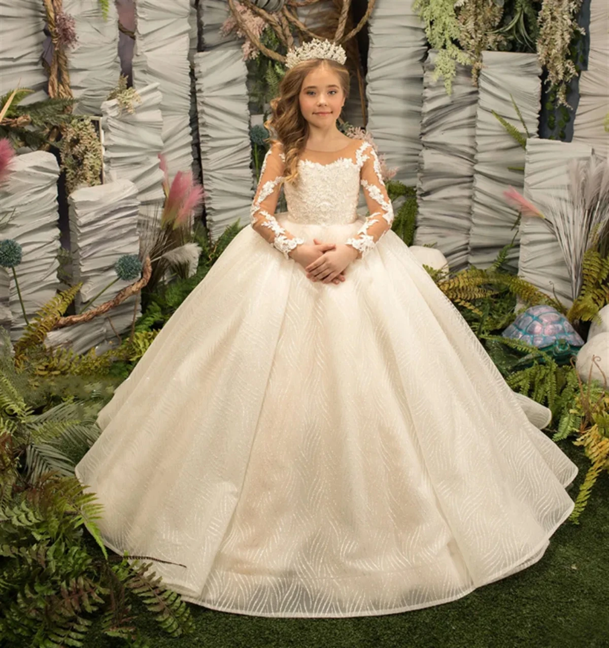Custom Flower Girl Dresses For Wedding Tulle Puffy Floor Length Full Sleeve  Child's First Eucharistic Birthday Party Dresses