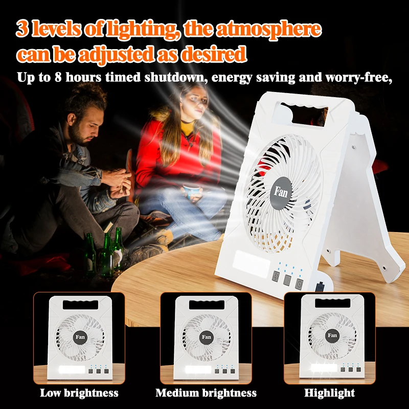 Ventilatore silenzioso pieghevole con pannello solare: ultraleggero, uscita USB per campeggio/tenda/auto/casa, raffreddamento di emergenza multi-scena