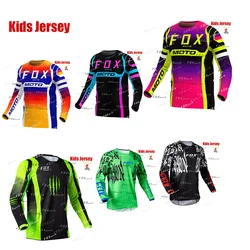 Crianças de secagem rápida Enduro Jersey, BAT FOX Downhill Jersey, t-shirt de mountain bike, motocicleta motocross Jersey, MTB crianças