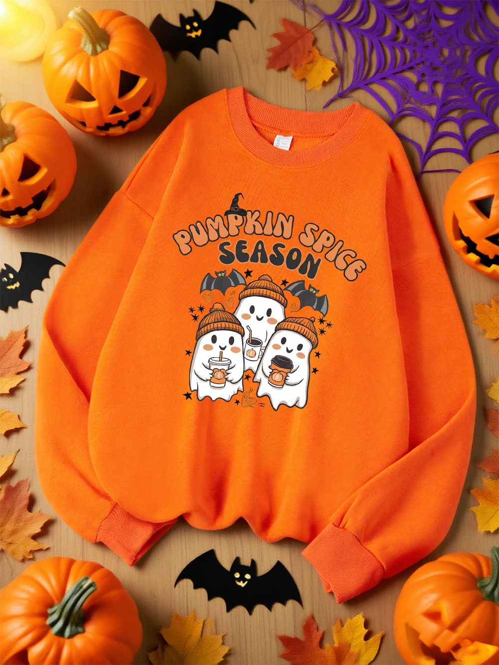 Sumpkin Spice Season يطبع هالوين البلوز المرأة Crewneck لينة هوديي الصوف الدافئة بلوفر شتوي ملابس كاجوال فضفاضة