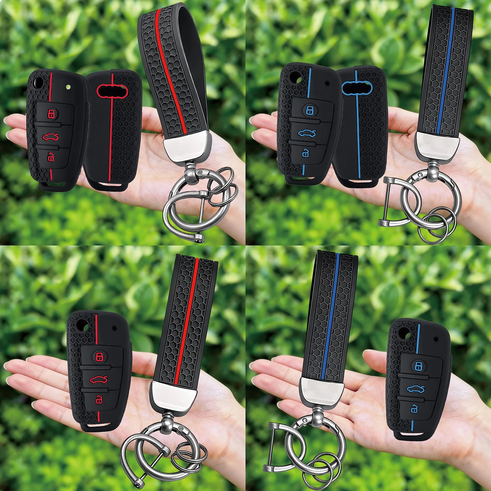 Keychain Silicone Key Case Cover Shell for Audi A4 B7 A6 C6 4f 8v A3 8p A1 Auto Remote Key Holder 3 Button Jacket