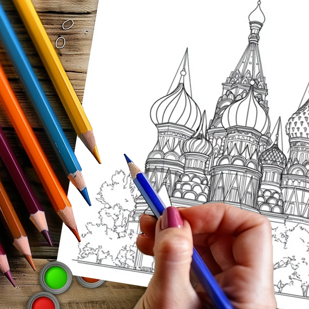 Libro para colorear de arquitectura mundial para adultos |   Libro para colorear de 28 páginas, material de dibujo para Navidad, Acción de Gracias