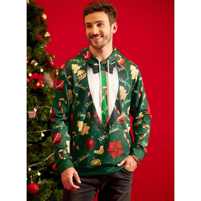 ثلاثية الأبعاد مطبوعة سانتا كلوز يسوع الألبكة هوديي للرجال عيد الميلاد نمط كم طويل بلايز عادية البلوز البلوز فضفاض هوديس