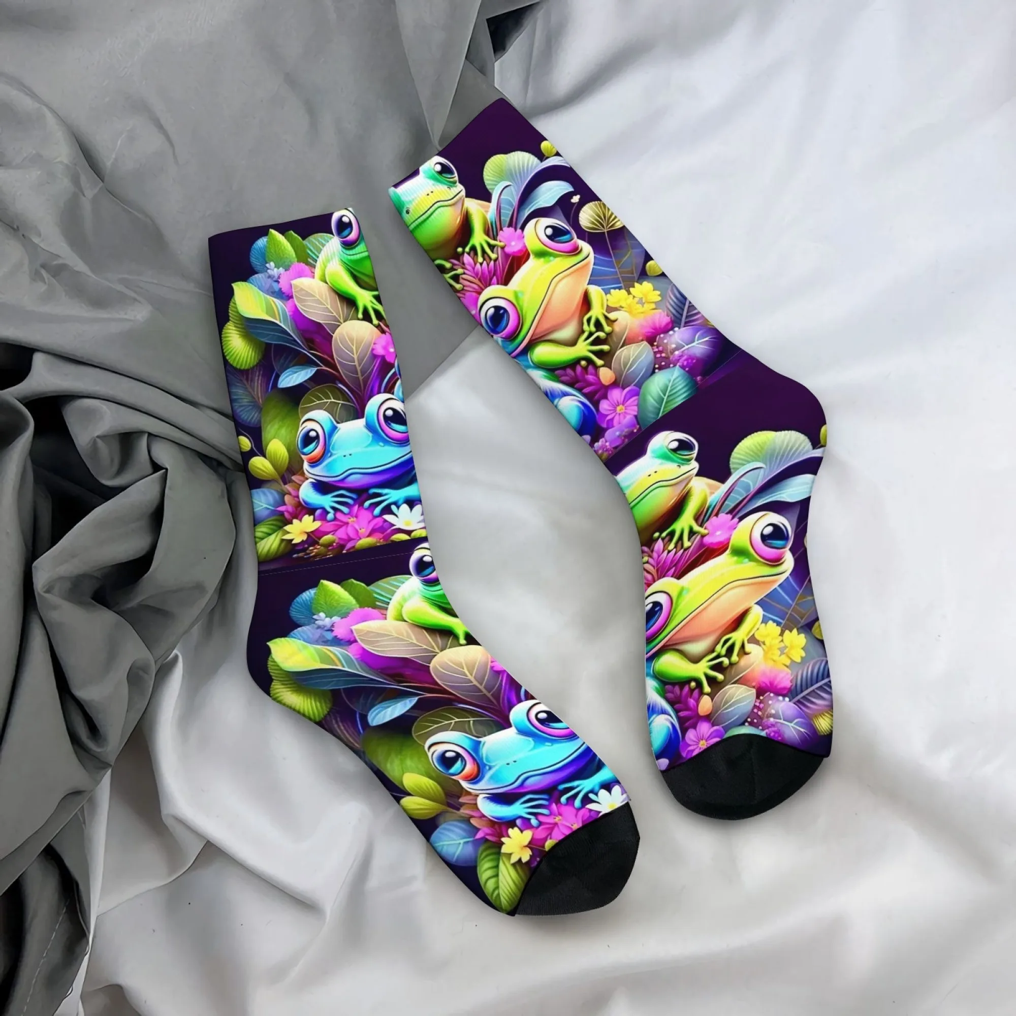 

Neon Tropical Frog Men's Mid-Calf Socks Retro Novelty Funny Quirky Socks Soft Comfortable for Outdoor Sports and Hiking Socks