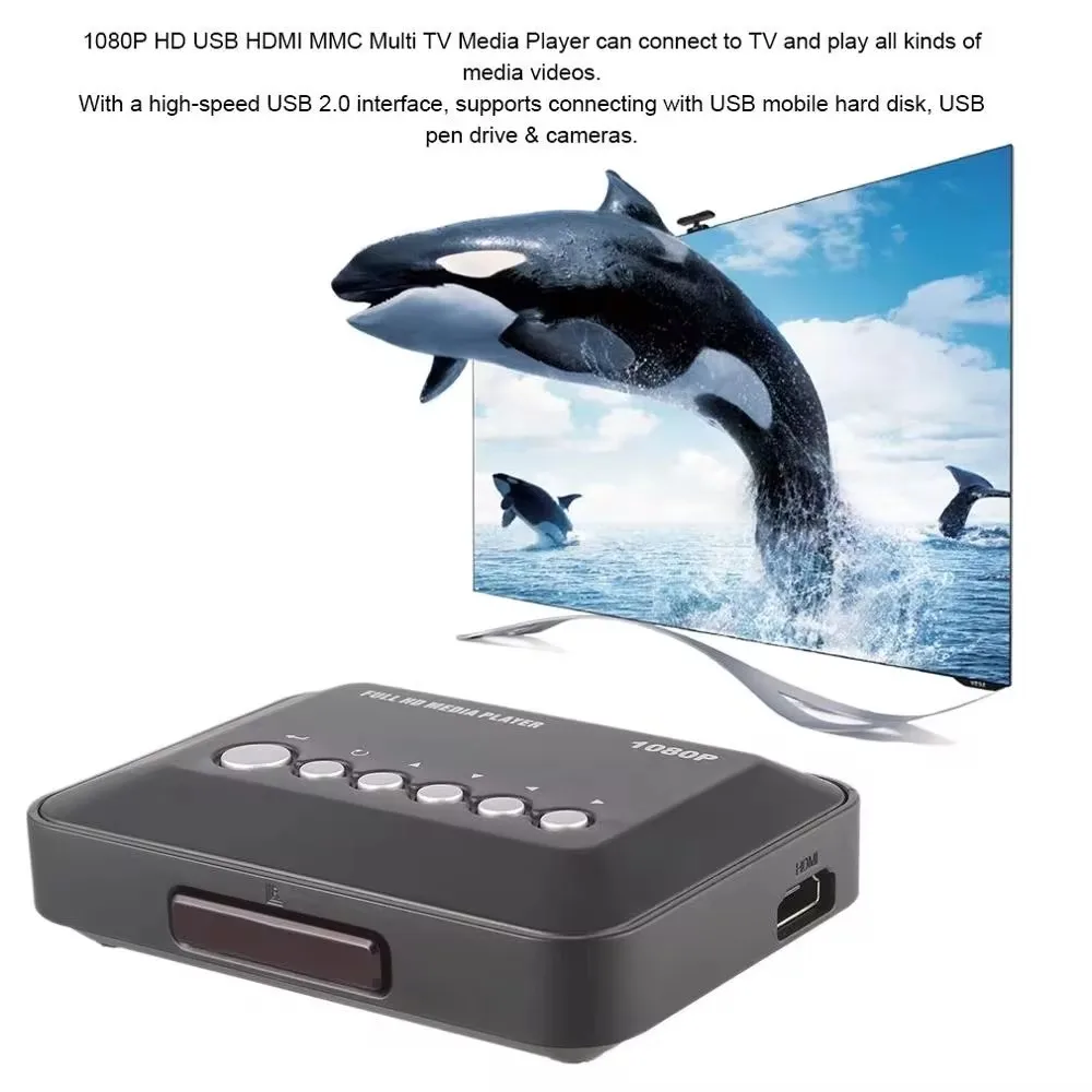 1080P HD SDMMC TV Videos SD MMC RMVB MP3 5V 2A Multi TV USB HDMI-compatible Media Player Box with IR Remote Controller