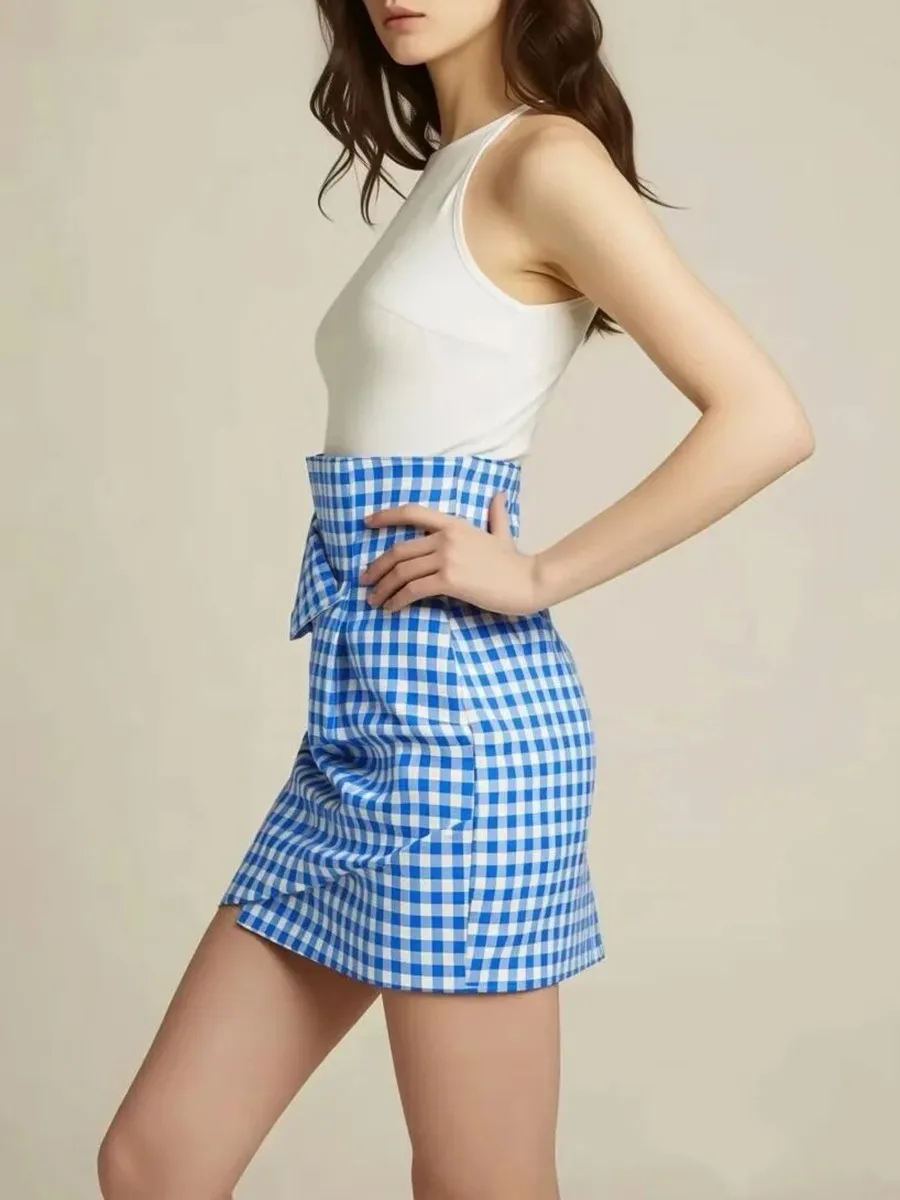 กระโปรงลายสก็อต TWOTWINSTYLE สไตล์หวานๆ สำหรับผู้หญิง เอวสูง ดีไซน์ทรงเข้ารูป ช่วยพรางหุ่น กระโปรงสั้นสำหรับใส่ทำงาน ฤดูร้อน