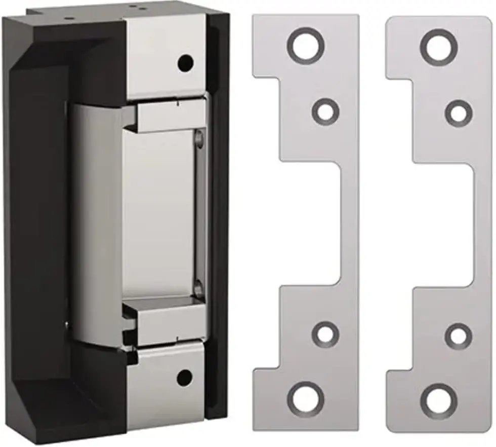 

Universal Electric Strike for Latchbolt Locks, Satin Stainless Steel, Dual Voltage 12/24V, Includes Faceplates