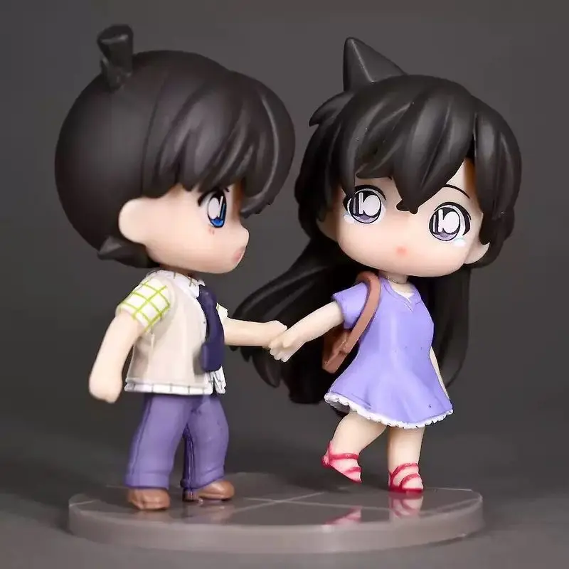 Detective Conan Anime Figure Chibi Shinichi Kudo Ran Mori Holding Hand Century Scene Desk Ornament Pc Case Decor Model Toy Gift
