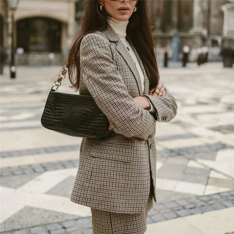 Veste rétro à carreaux pour femmes, simple boutonnage, sexy, taille haute, hanche, jupe courte, mode décontractée, nouvelle collection printemps 2022