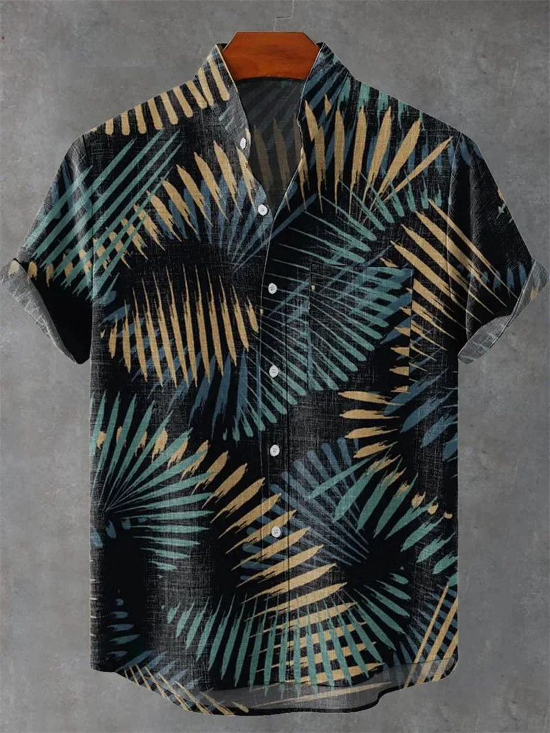 جديد الرجال العرقية نمط ثلاثية الأبعاد طباعة الأساسية قميص هاواي عطلة حفلة قميص الكتان التلبيب الشاطئ قمصان قصيرة الأكمام ملابس خارجية