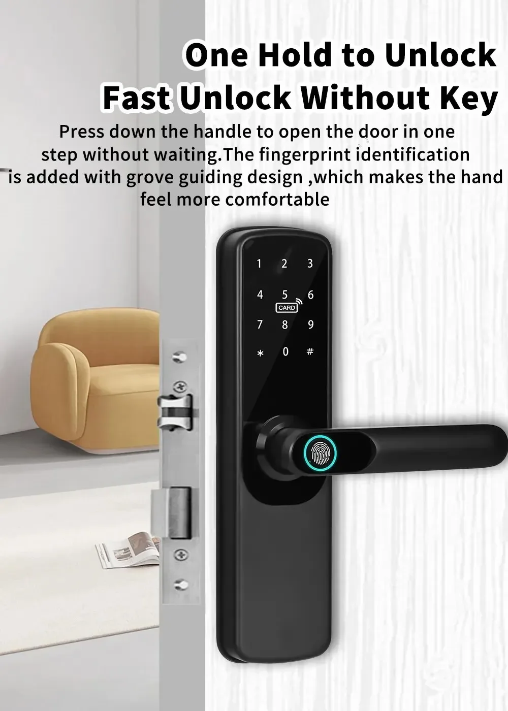 Tuya Wifi Electronic Smart Door Lock With Biometric Fingerprint / Smart Card / Password / Key Unlock/ USB Emergency Charge