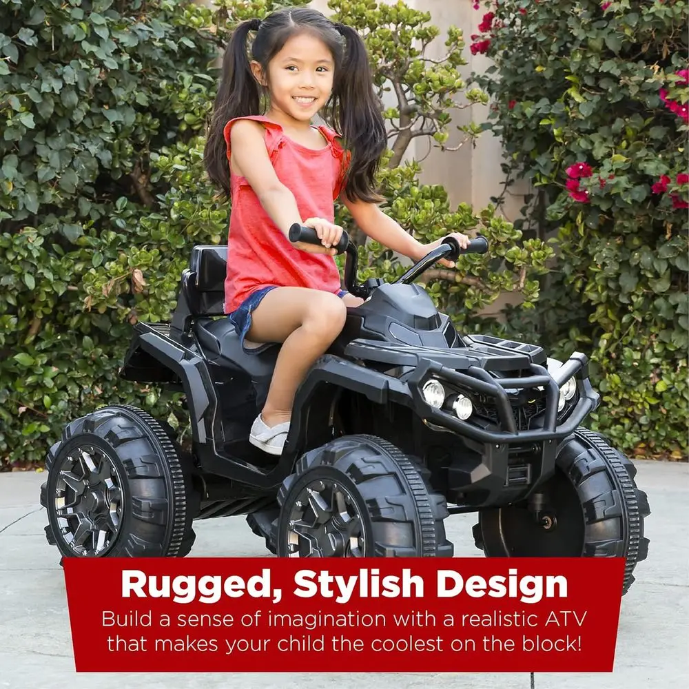 12V Kids Ride-On Electric ATV, 4-Wheeler Quad Car Toy w/Bluetooth Audio, 3.7mph Max Speed, Treaded Tires, Black