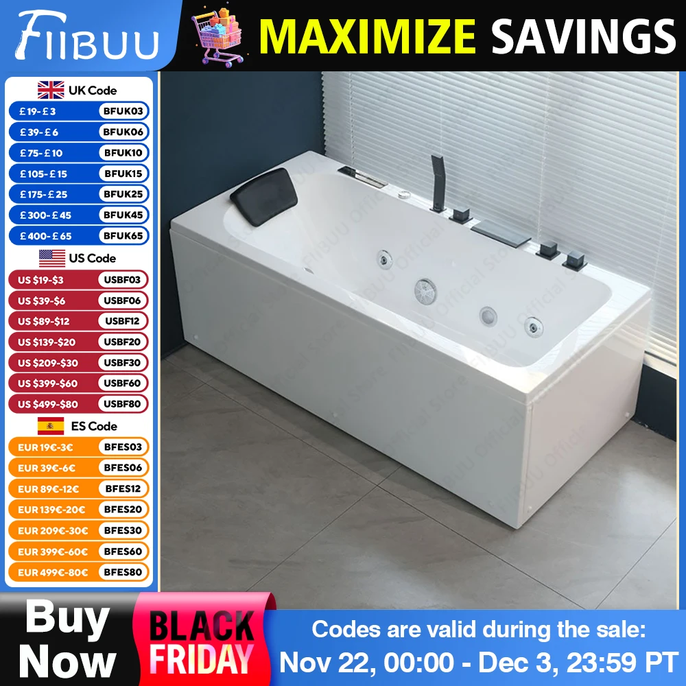 Multifunctional Acrylic Bathtub With Right-sided Skirt And High Load-bearing Capacity, Luxury Bathroom Furniture Multiple Sizes