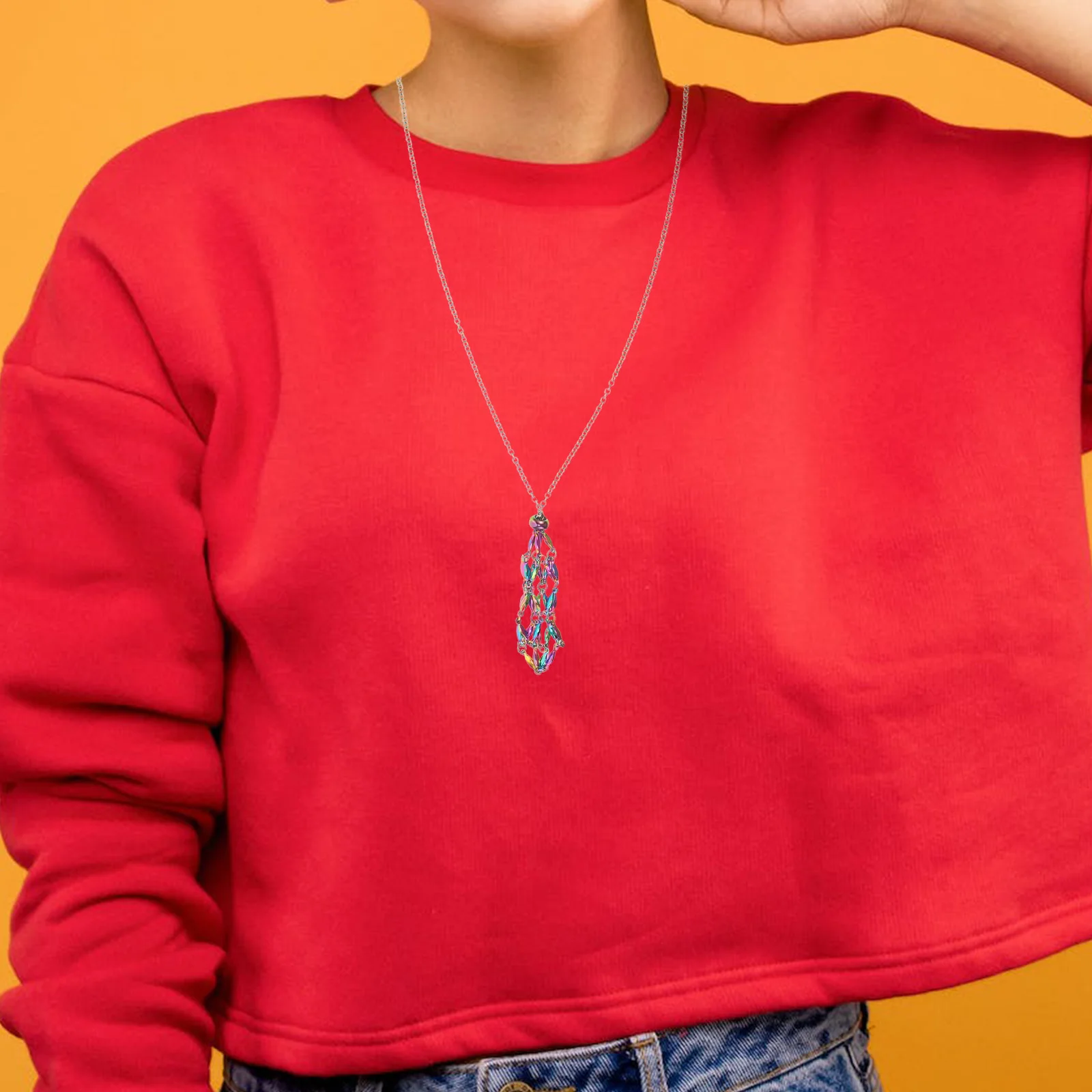 

Colorful Design Stainless Steel Necklace Crystal Cages For Stones Adjustable Pendant Chain Jewelry Accessory