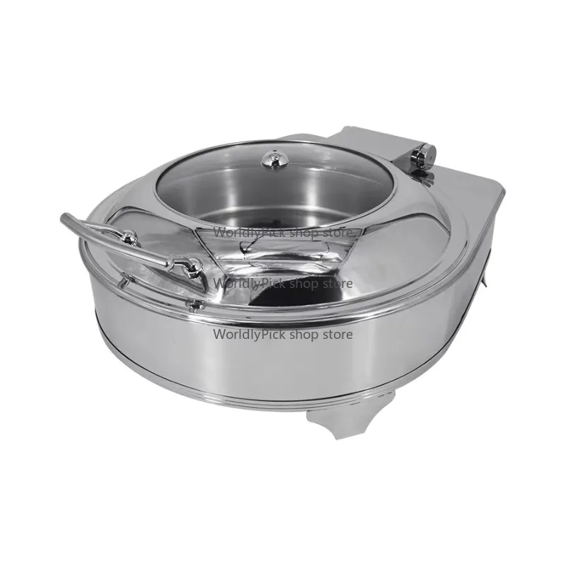 스테인리스 스틸 원형 음식 보온기 레스토랑 호텔 및 파티 뷔페용 유리 소재 광택 디자인