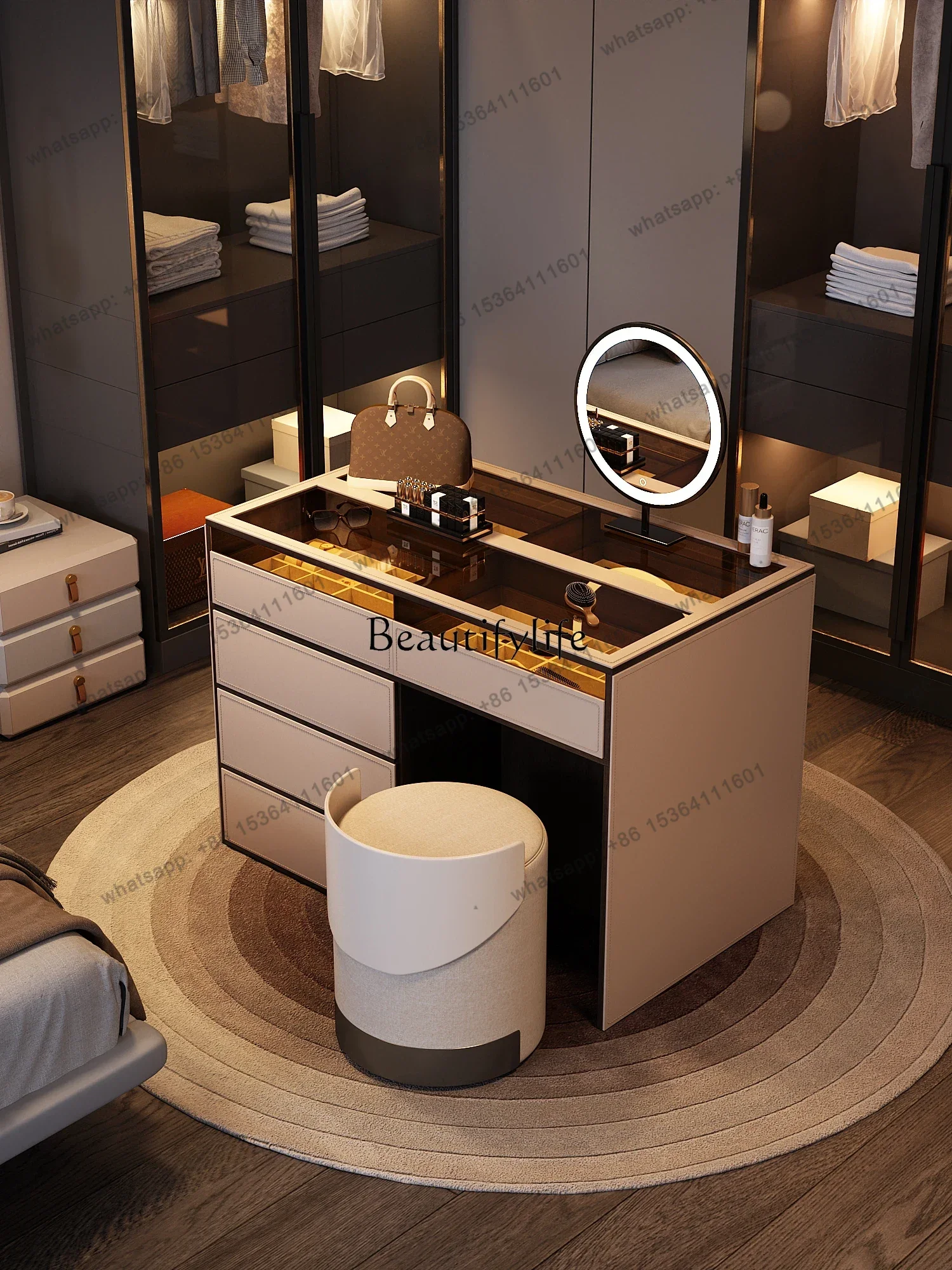 

D30*Cloakroom Jewelry Island Cabinet Dressing Table Integrated Bedroom Floor Double-Sided Storage Chest of Drawers