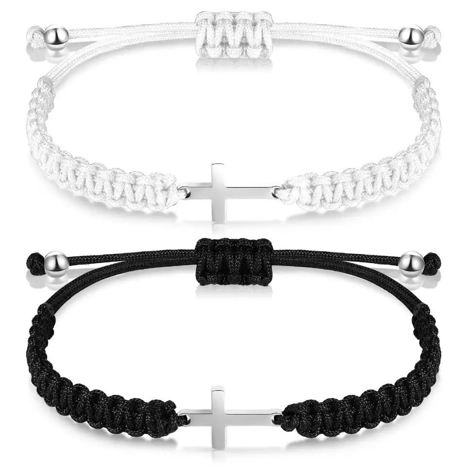 UILZ Creative Personality Stainless Steel Cross Hand-woven Adjustable Colored String Couple Versatile Bracelet