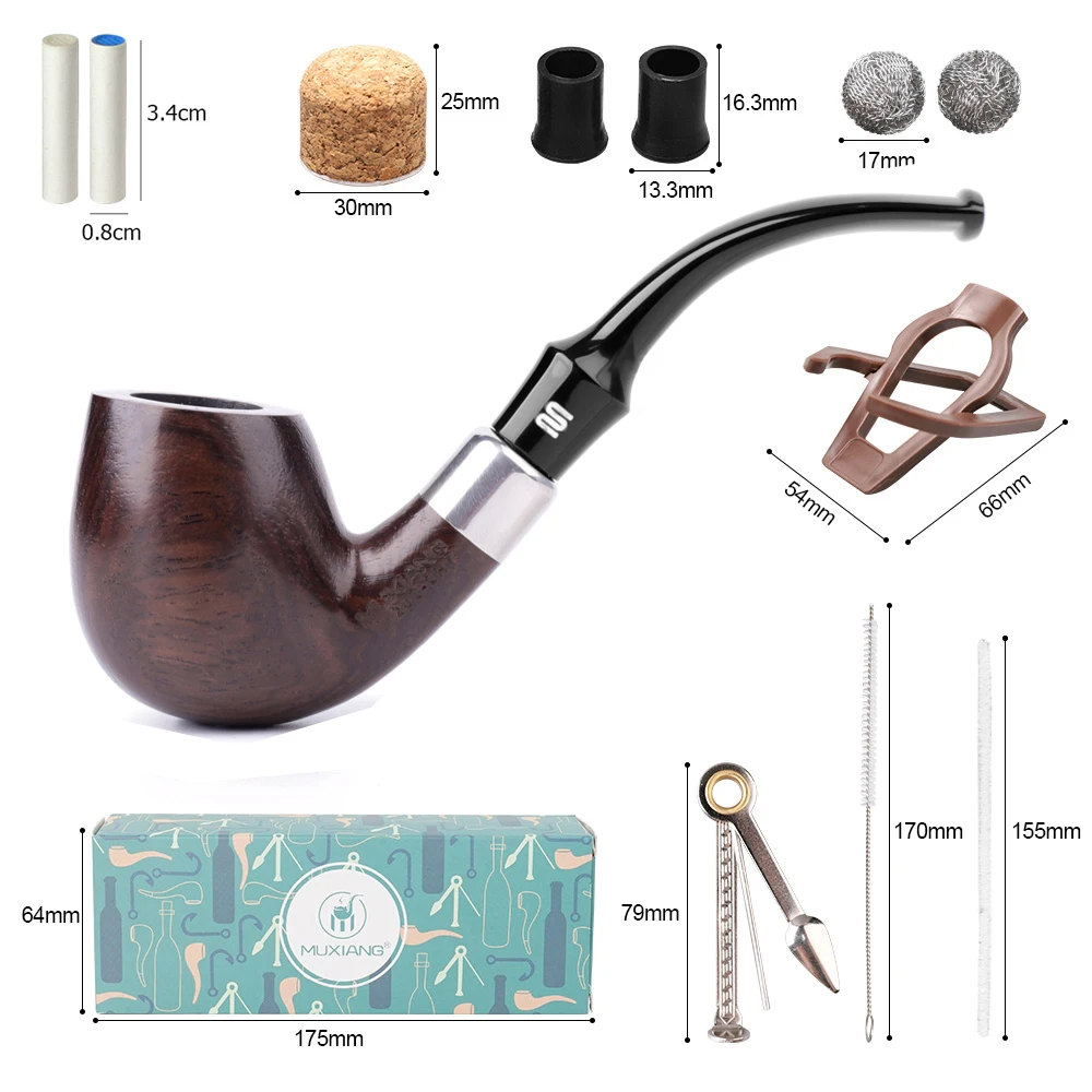 RU Ebony Wood Tobacco Pipe Retro Bakelite Bending Filter Pipe Potable Handheld Smoking Pipe Cigarette Accessories Men\'s Gifts