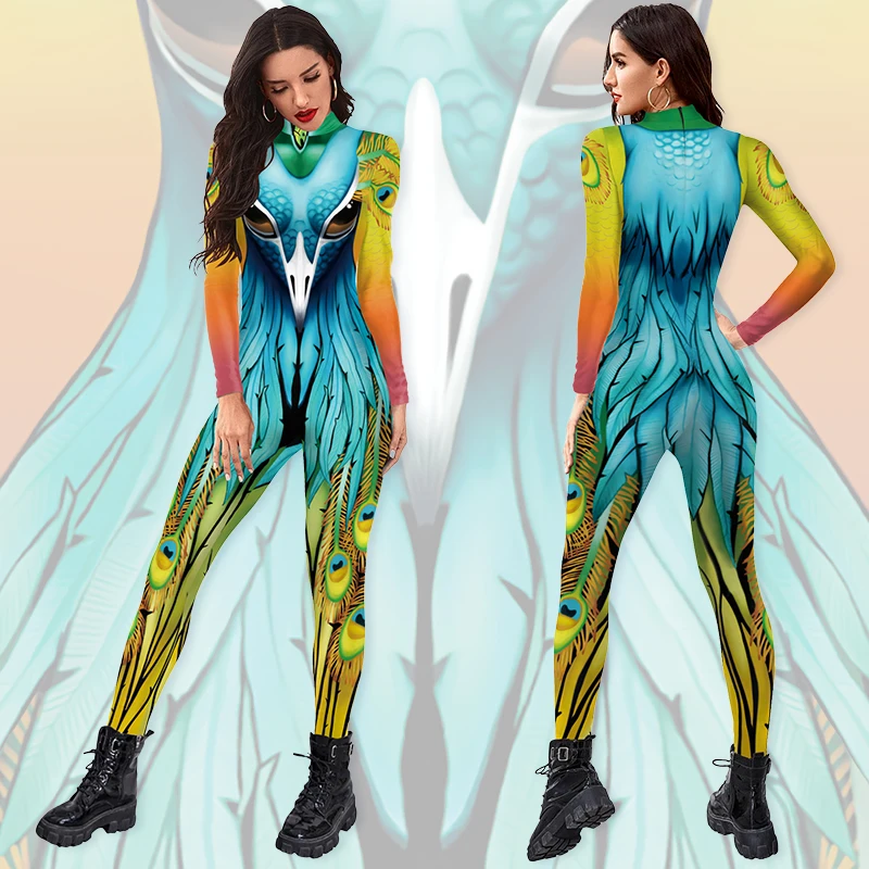 Zawaland-Catsuit à manches longues imprimé en 3D pour femmes, Animal Cosplay, Zentai, Halloween, Carnaval, Combinaison, Costumes pour adultes, Costume de batterie