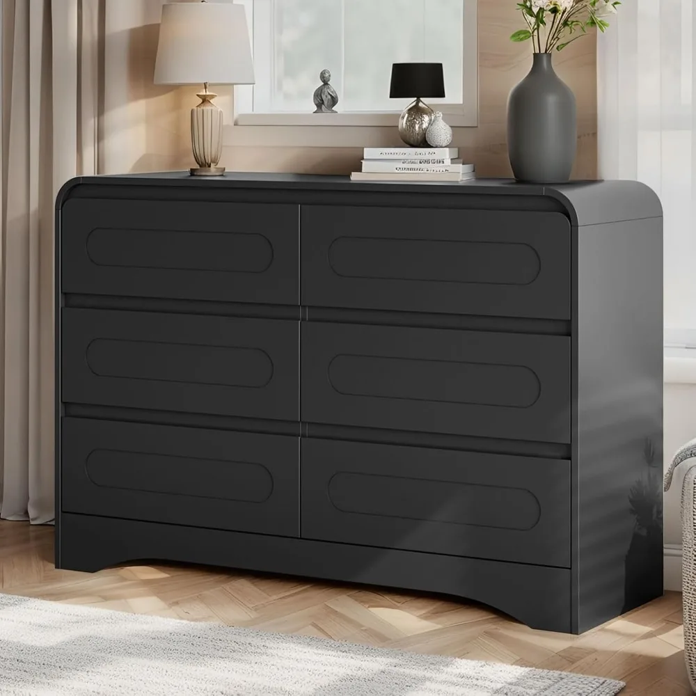

Modern 6 Drawer Dresser for Bedroom, 32" Dressers & Chests of Drawers, 47" Wide Dresser Organizer Storage, Curved Edge Design Wo