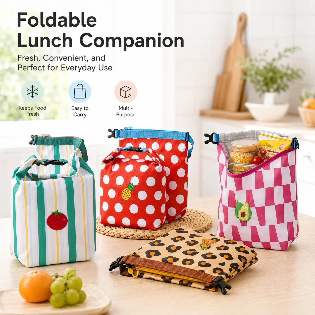 Thermal Insulated Bento Bag with Drawstring, Space-Saving Foldable Design for Meals and Snacks