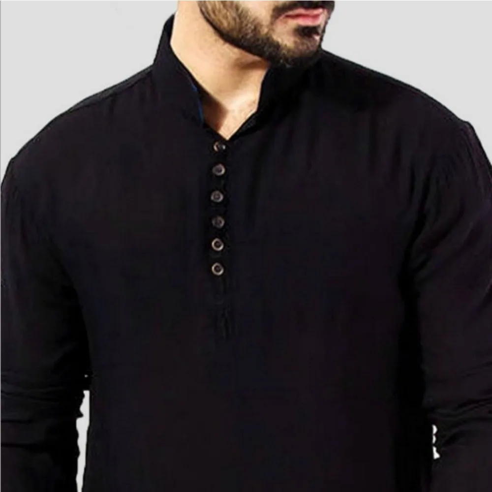 2024 Arabic Style Fashion Simple Long Men\'s Shirt Muslim Robe Pakistan Muslim Islamic Clothing Muslim Sets Muslim Men Clothing