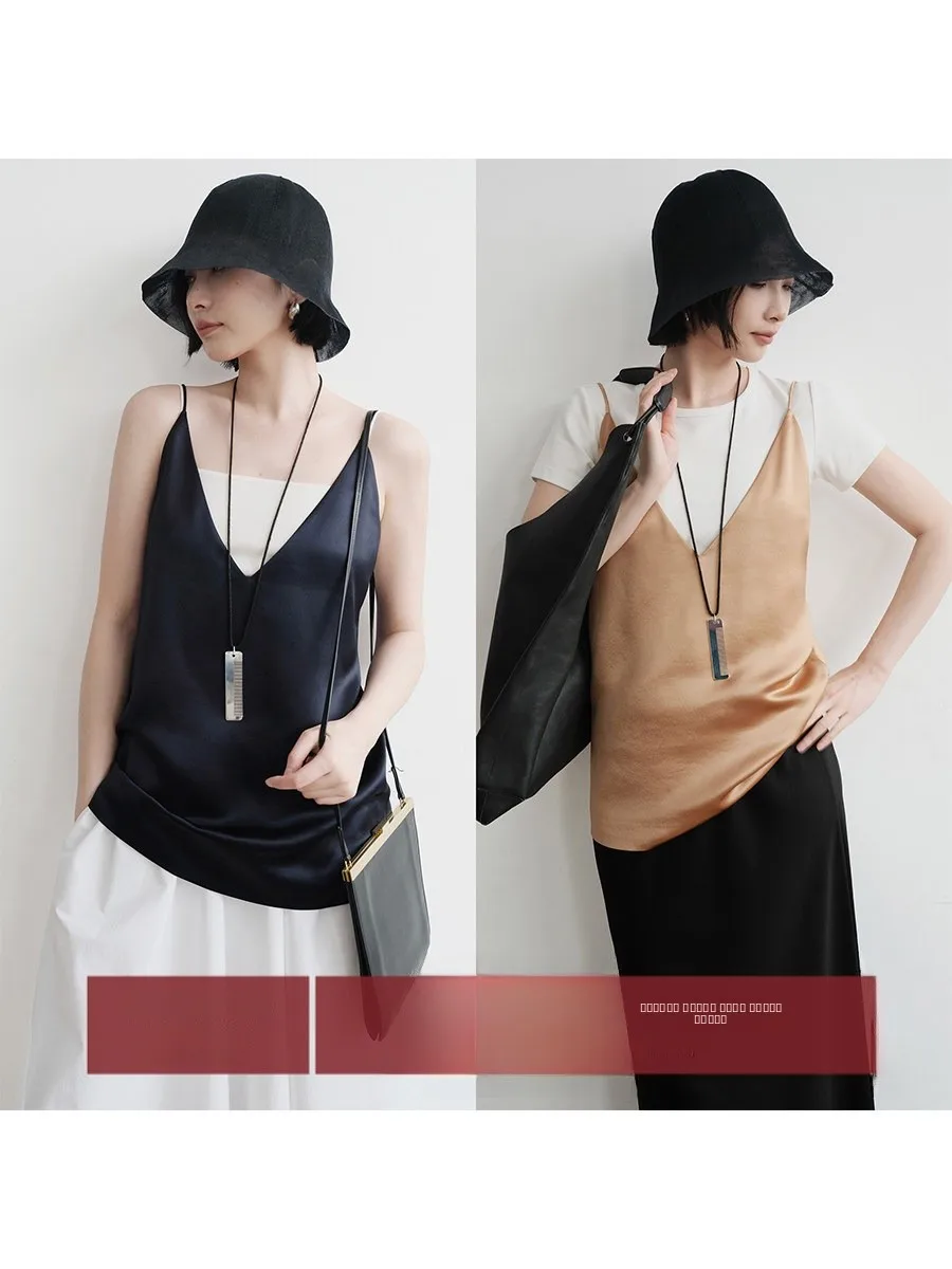 

Топ-жилет Amyy Studios из ацетатного атласа с глубоким V-образным вырезом и бретелями, с шелковой подкладкой, легкий, летний, для повседневной носки, укороченный, без рукавов