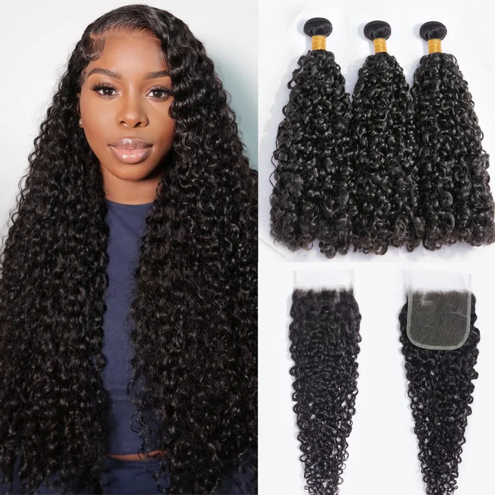 

12A Brazilian Small Spirals Curly Bundles With Closure Unprocessed Double Drawn Curl Human Hair Extension With Closure