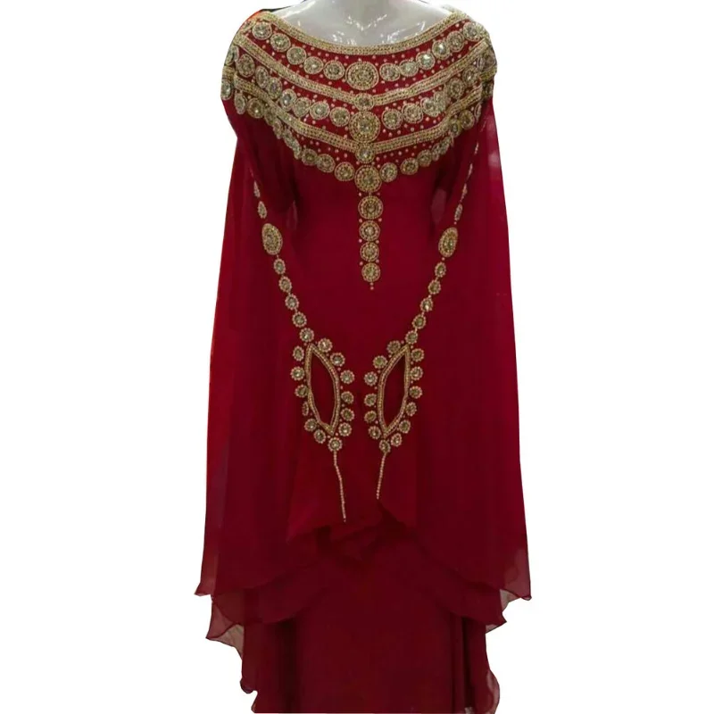 

Red Kaftans Farasha Abaya Dress Dubai Morocco Floral Long Dress European and American Fashion Trends