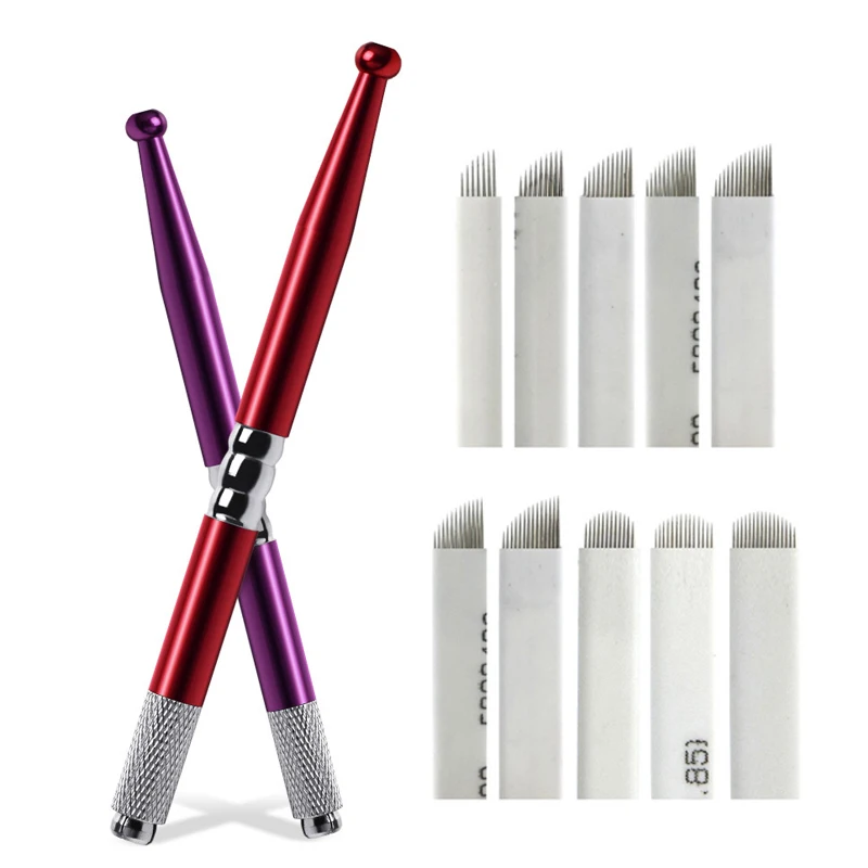 Microblading Tattoos Needles Permanent Makeup Manual Pen Set Professional Eyebrow Tattoo Set 3D Tattoo Manual Pen with 10pcs