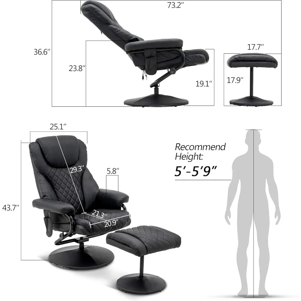 Fauteuil inclinable avec bitions oman, fauteuil inclinable avec massage, pédicure, 360 cussion, simili cuir, salon, noir