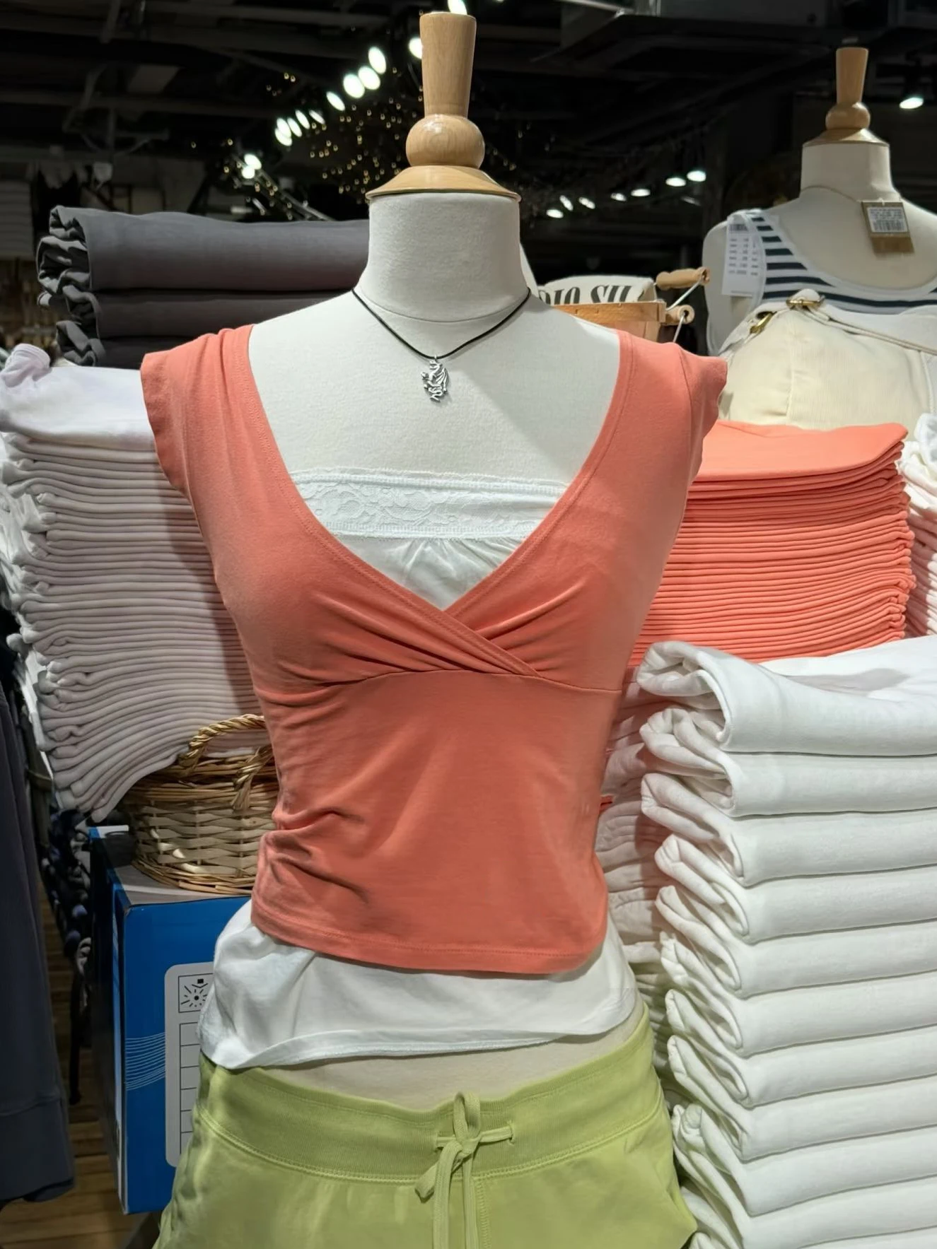 Cross V-neck Orange Slim Crop Top Woman Summer Short Sleeve Cotton Cropped Tee Tops Solid Casual Simple Sweet All-match T-shirt
