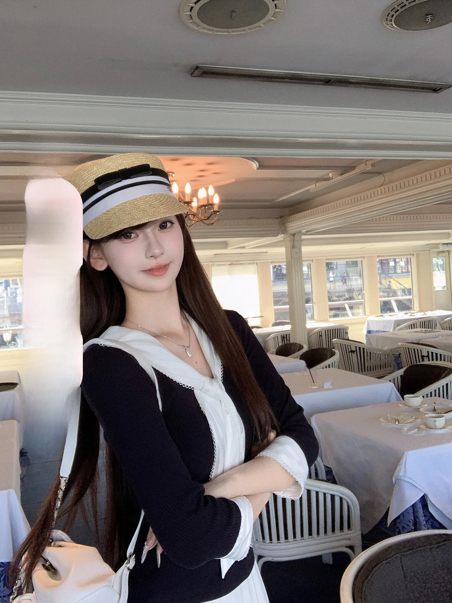 

Женская футболка Sweet Sle с рюшами на воротнике, темно-синяя, с цветовыми блоками, приталенная, осенняя, модная, из мягкого полиэстера и хлопка