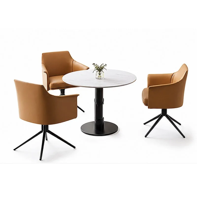 Modern Sintered Stone Negotiation Table Set with 360 Swivel PU Leather Armchairs for Office Hotel Cafe Reception Leisure Use