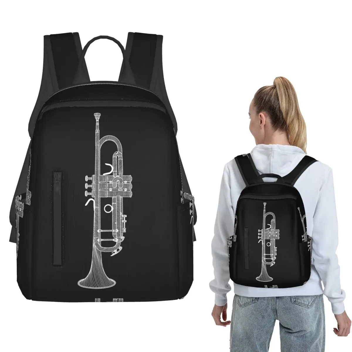 

Big Trumpet Music Line Art Backpack Daypack Boys Girls BookBag School Bag Shoulder Bags for Men Women