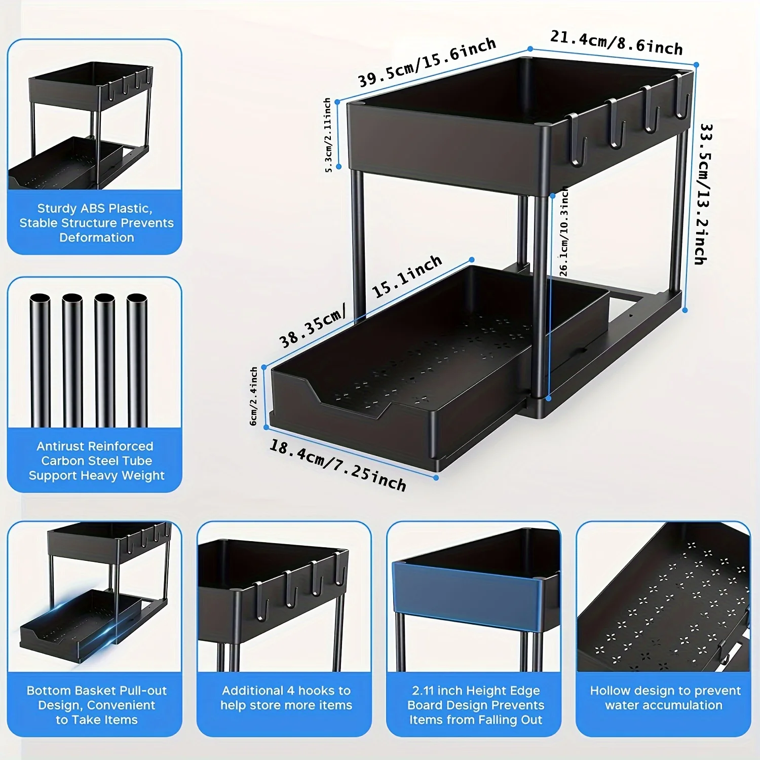 

2-Pack Sliding Drawer Organizer - Maximize Space, Effortless Solution for Bathroom & Kitchen Cabinets, Durable Baskets, Stylish