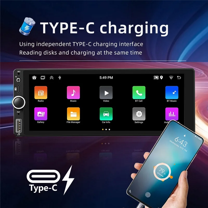 

ABZZ-Multimedia 6.86" Bluetooth MP5 Display For Cars - Features Wireless Carplay, Android Auto, 1+32G Memory