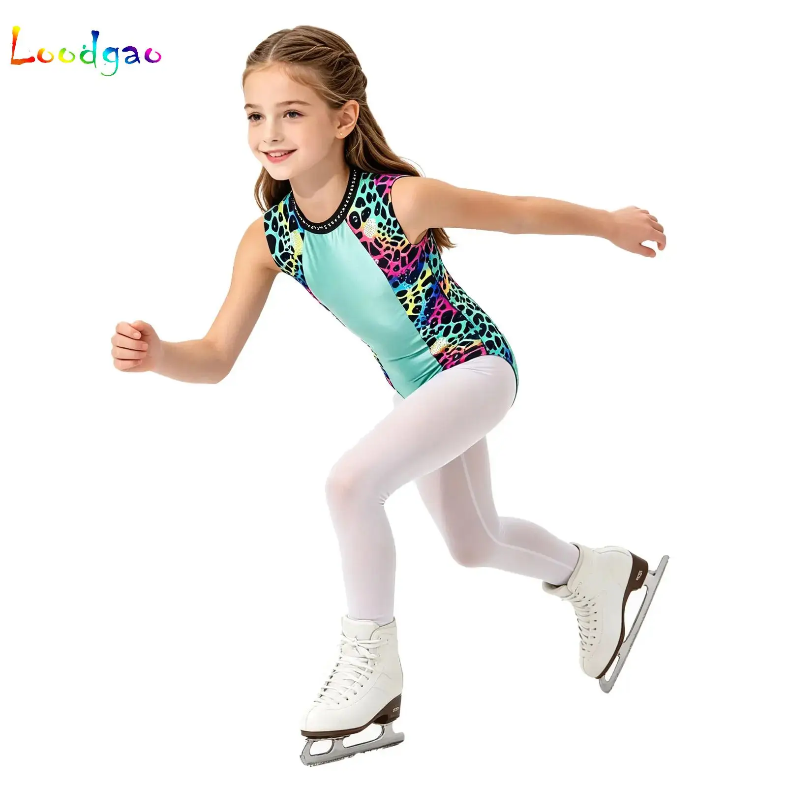 

Girls Gymnastics Leotard Children Teens Sparkly Rhinestones Printed Ballet Practice Dance Wear Class Training Competition