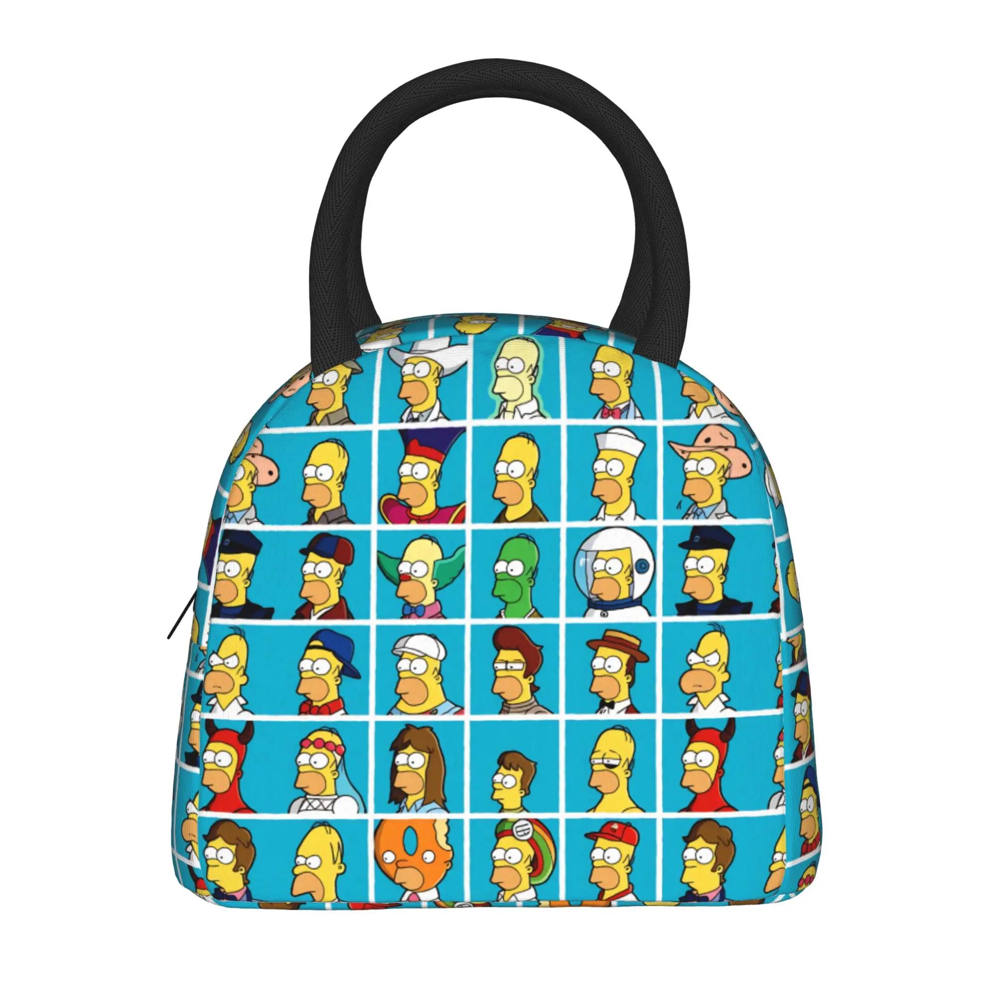 S-Simpsons Character Head Portrait Collection Lunch Bag Casual Lunch Box School Tote Handbags For Child Oxford Print Cooler Bag