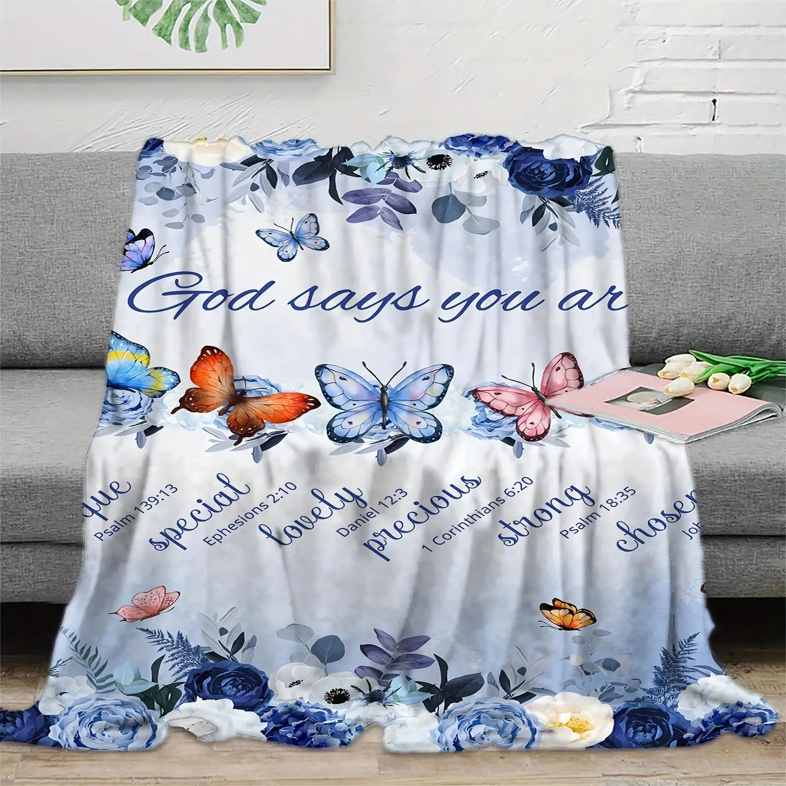 

Blue Butterfly Long Blanket for Boys Girls Adults Multi-purpose Nap Blanket Suitable for Sofas Offices Beds Camping Travel