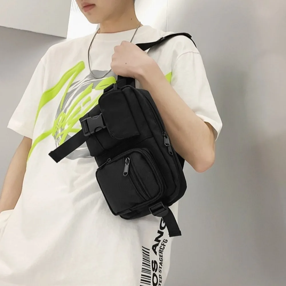 

Simple Pocket Men's Chest Bag Zipper Large Capacity Nylon Waist Bag Durable Solid Color Single Shoulder Bag Sport