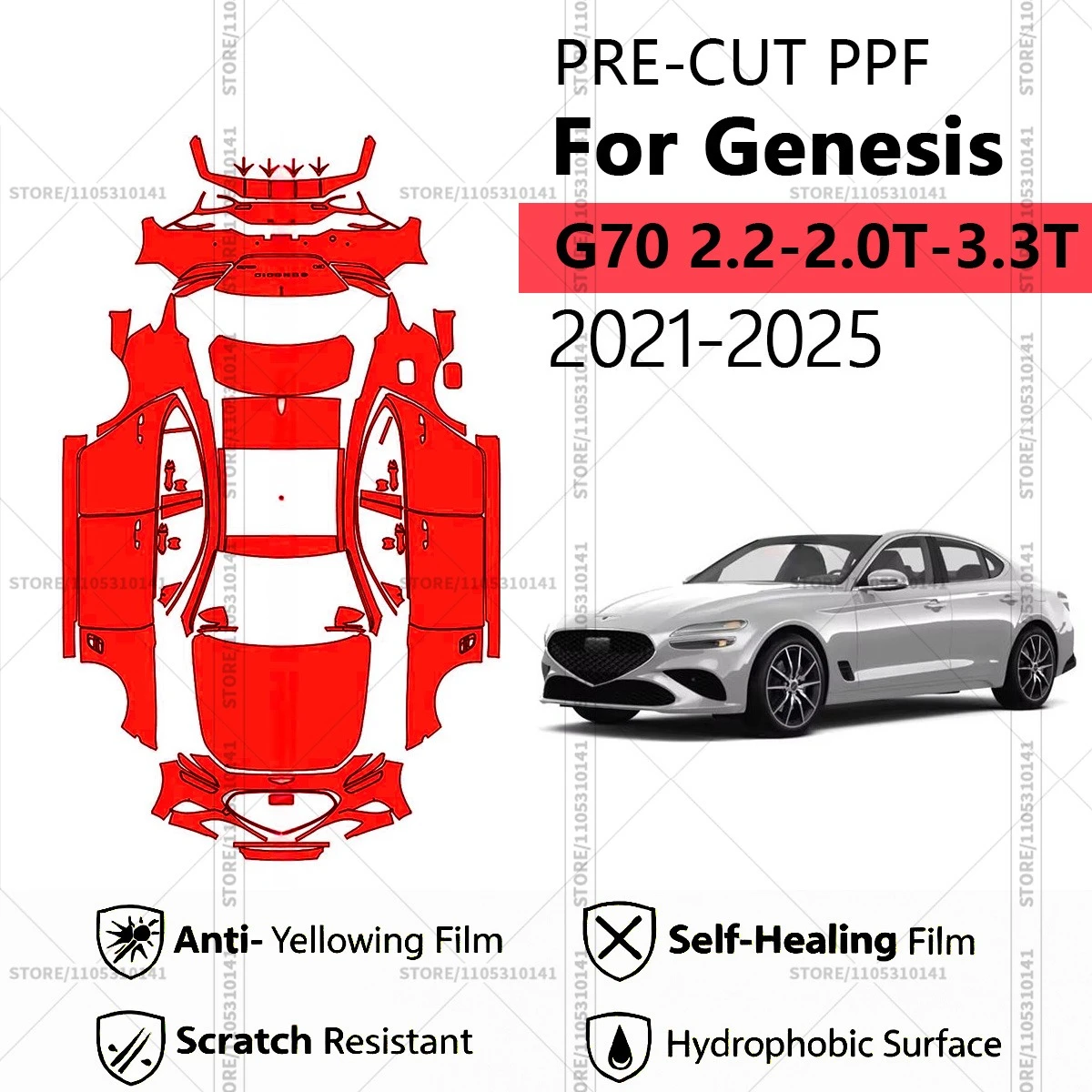 

Предварительно нарезанная прозрачная защитная пленка PPF для автомобиля, полная защита кузова для Genesis G70 2.2-2.0T-3.3T 2021-2025
