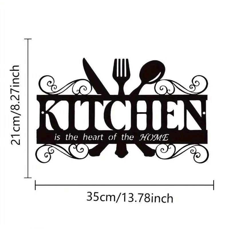 1pc Art Deco Inspired Black Metal Kitchen Wall Art - Elegant Family Theme Hanging Sign with Heartfelt Message