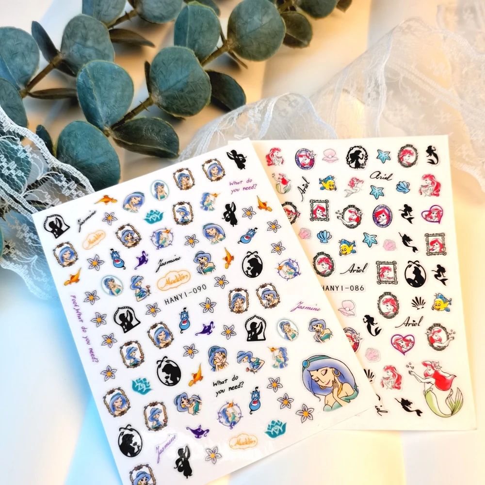 1 sheet Princess Disney Cartoon New 5D Relief Nail Art Stickers Nail Decals for Manicure fashion Design DIY Happy Accessories