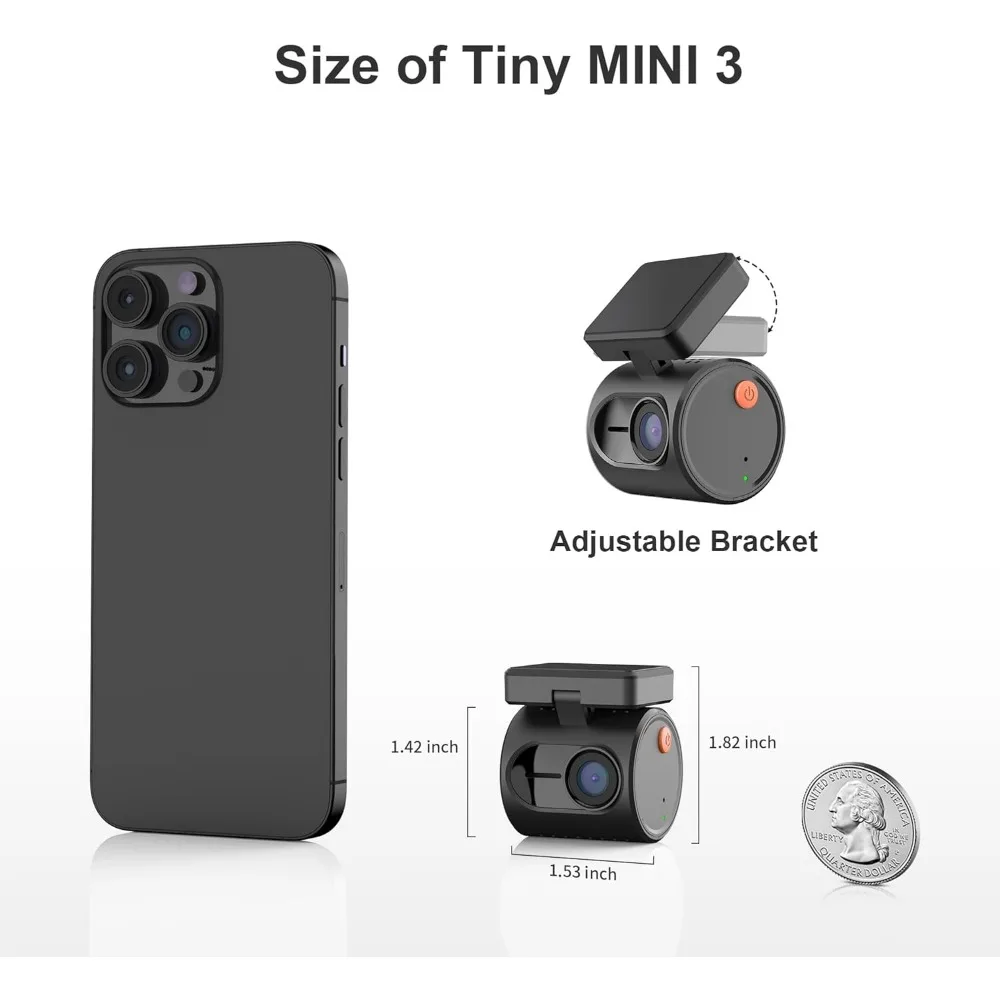 كاميرا داش صغيرة من KAWA، كاميرا سيارة صغيرة 1296P QHD - تحكم صوتي، WDR/3D DNR مع رؤية ليلية فائقة، مراقبة ركن السيارة 24 ساعة