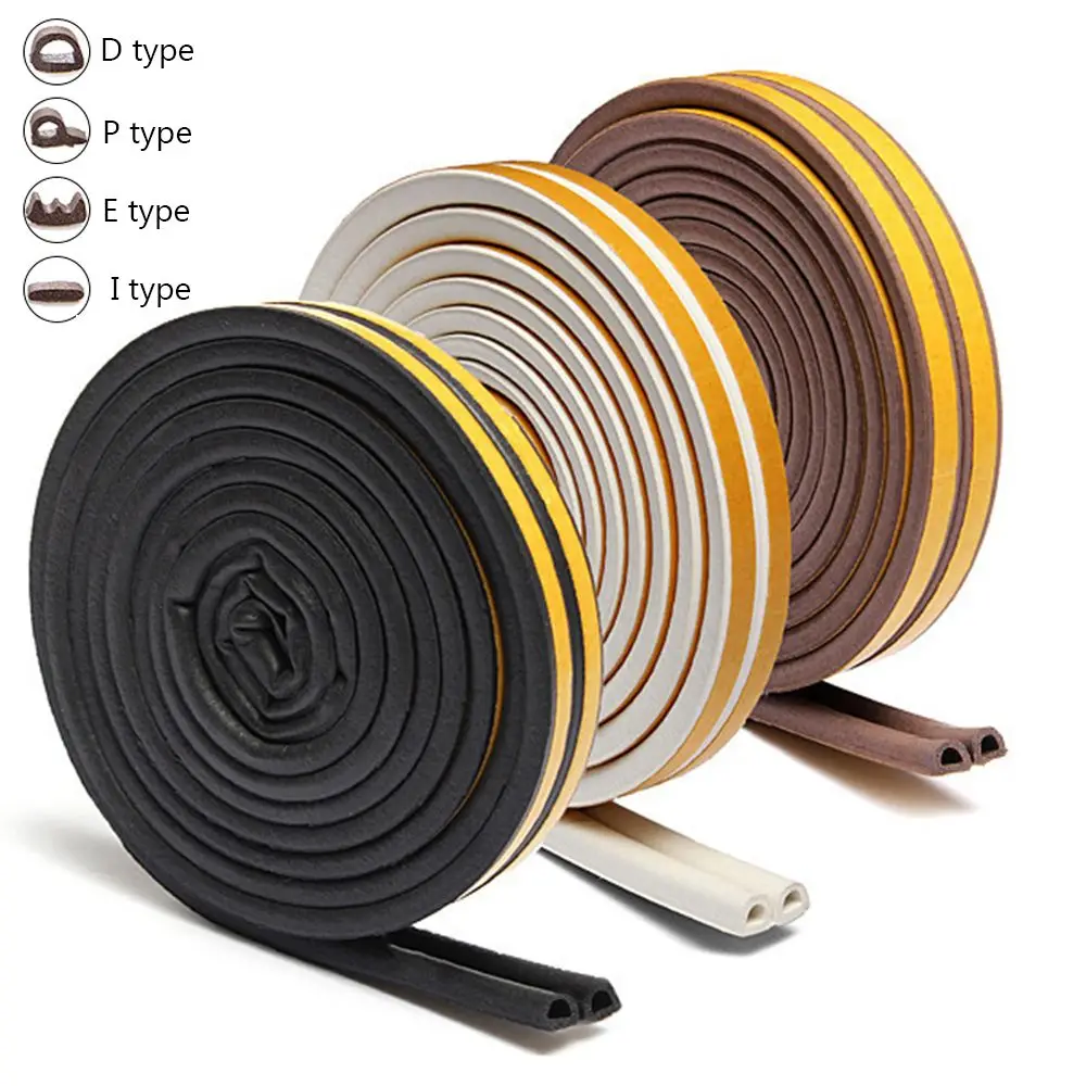 5/10m D/E/P/I Type Self Adhesive Window Door Seal Strip Foam Draught Excluder Dustproof Noise Insulation Anti Collision Tape