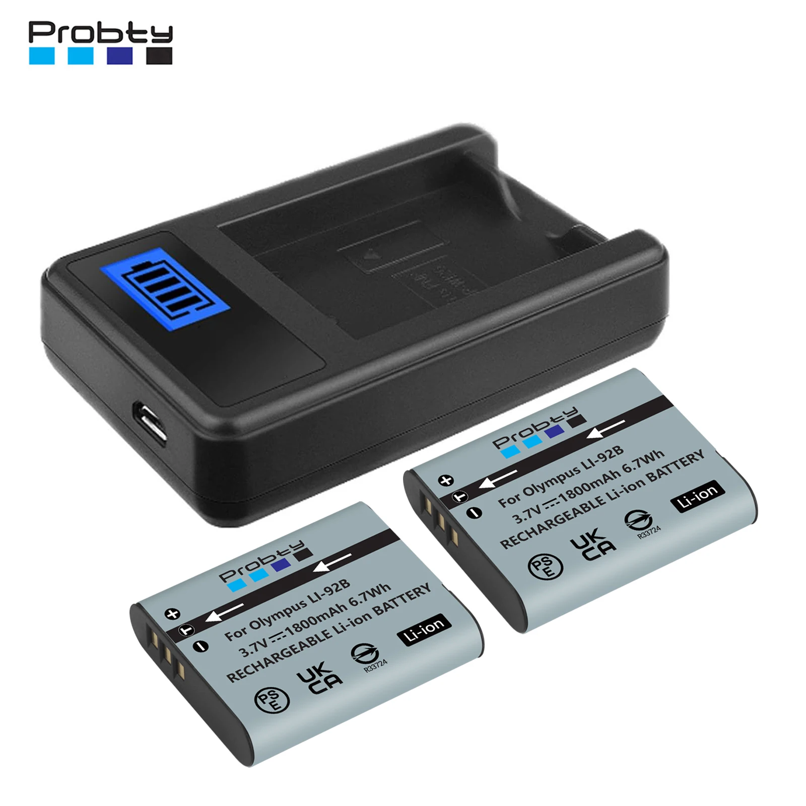 Probty Li-92B DB-110 Battery for Ricoh GR III, GR IIIX, for Olympus Tough TG-7 TG-6 TG-5, Charger for Li-90b DB110