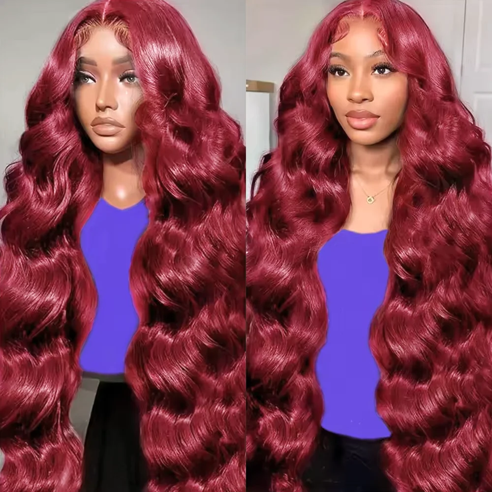 

200 Плотность Бордовый 13x4 HD Парик из натуральных волос на кружеве 99j Объемная волна 13x6 HD Парики из натуральных волос Бразильские парики на шнурке