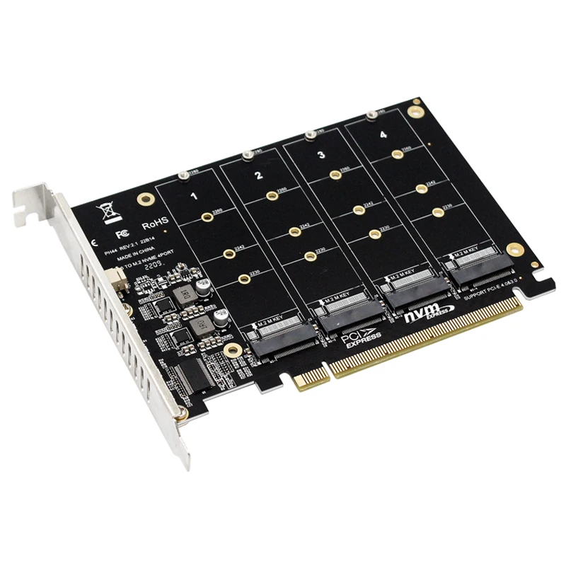 

NOWA karta NVME Raid PCI Express 4.0 X16 na 4-portową kartę rozszerzeń NVME 4x 32 Gb/s M.2 NVME SSD M Key PCI-E Split Card Riser